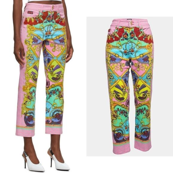 Versace Jeans Couture Pink Belts Print Jeans